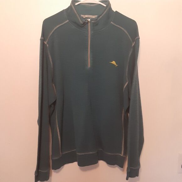 Tommy Bahama Adult Mens Large 1/4 Zip Pullover Sweater Blue Long Sleeve Beach - Picture 1 of 9
